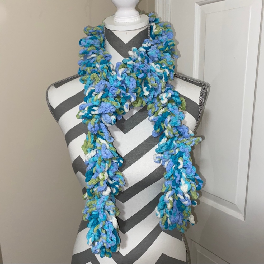 Blue/Green/White Soft Fluffy Scarf